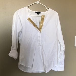 Jcrew white Blouse with gold glitter detail